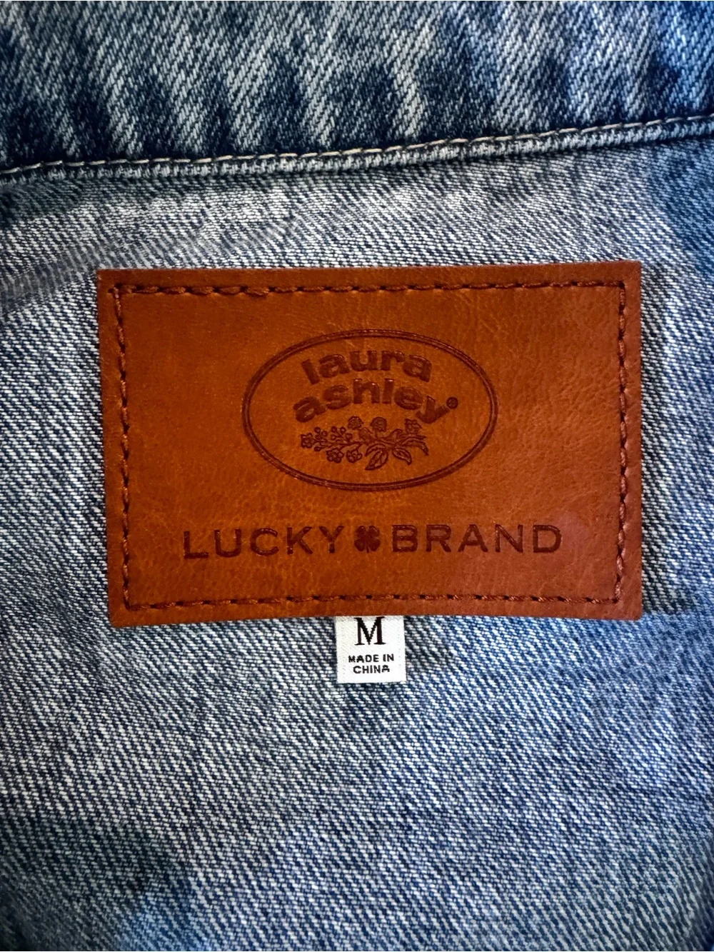 Lucky Brand Denim Jacket with Brown Leather Patch - Picture 4 of 4